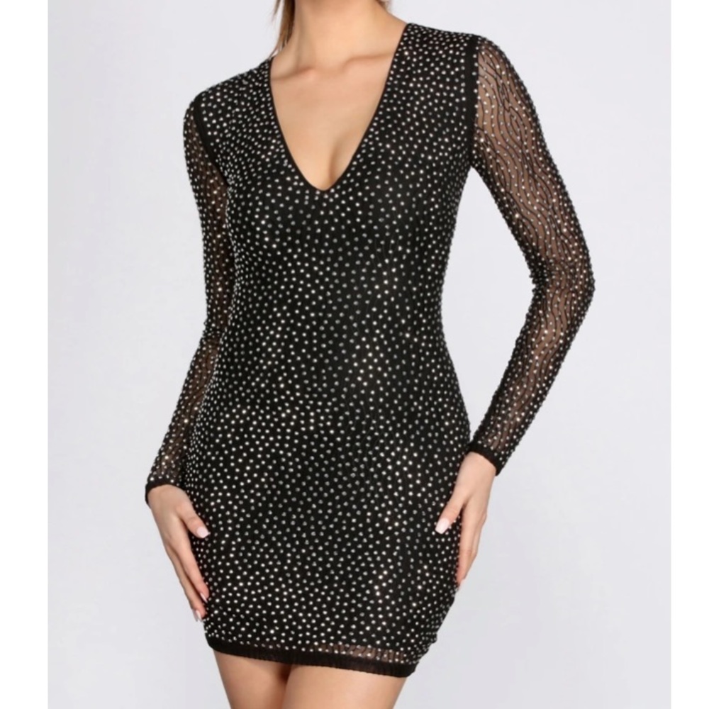 Windsor rhinestone long sleeve cocktail mini dress